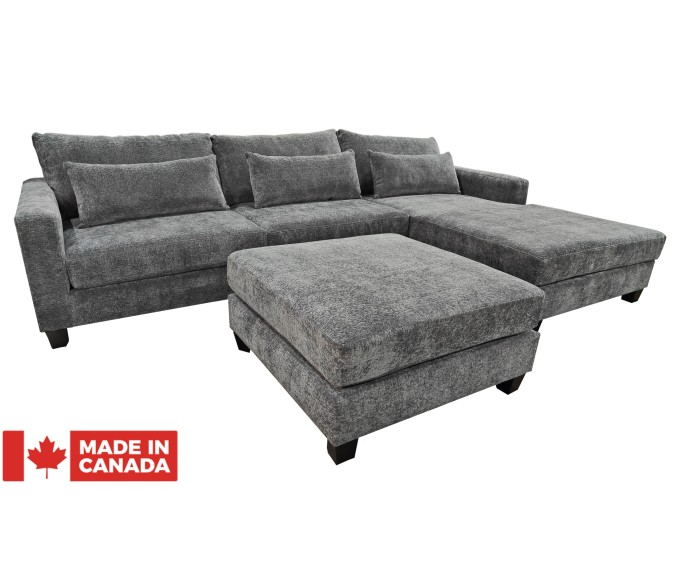 Bella Deep Sectional With Chaise With Pillowtop Ottoman